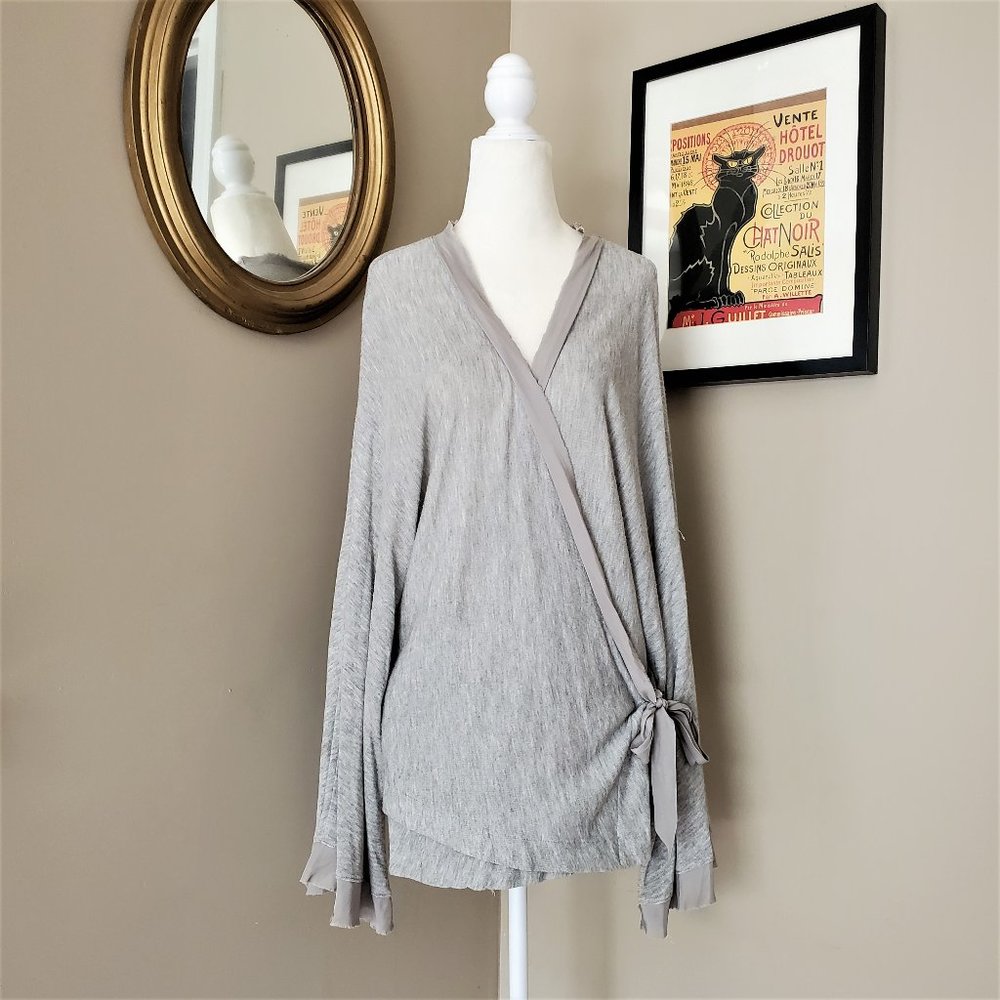 Elizabeth and James Silk Trim Wrap-Front Top M/L